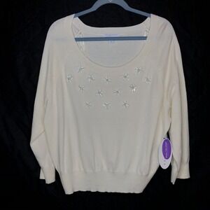 Ashley Nell Tipton Boutique Womens Sweater‎ Size 2X Ivory Scoop Neck Floral Crop